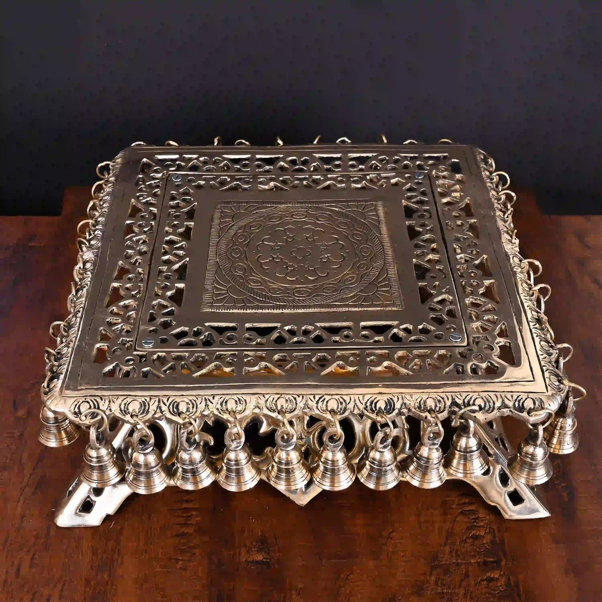 Brass Chowki With 40 Hanging Bells (5 Inch) Vedansh Craft