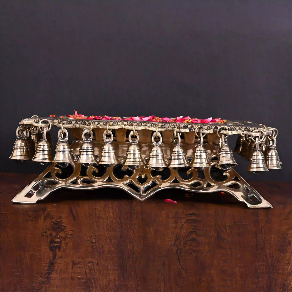Brass Chowki With 40 Hanging Bells (5 Inch) Vedansh Craft