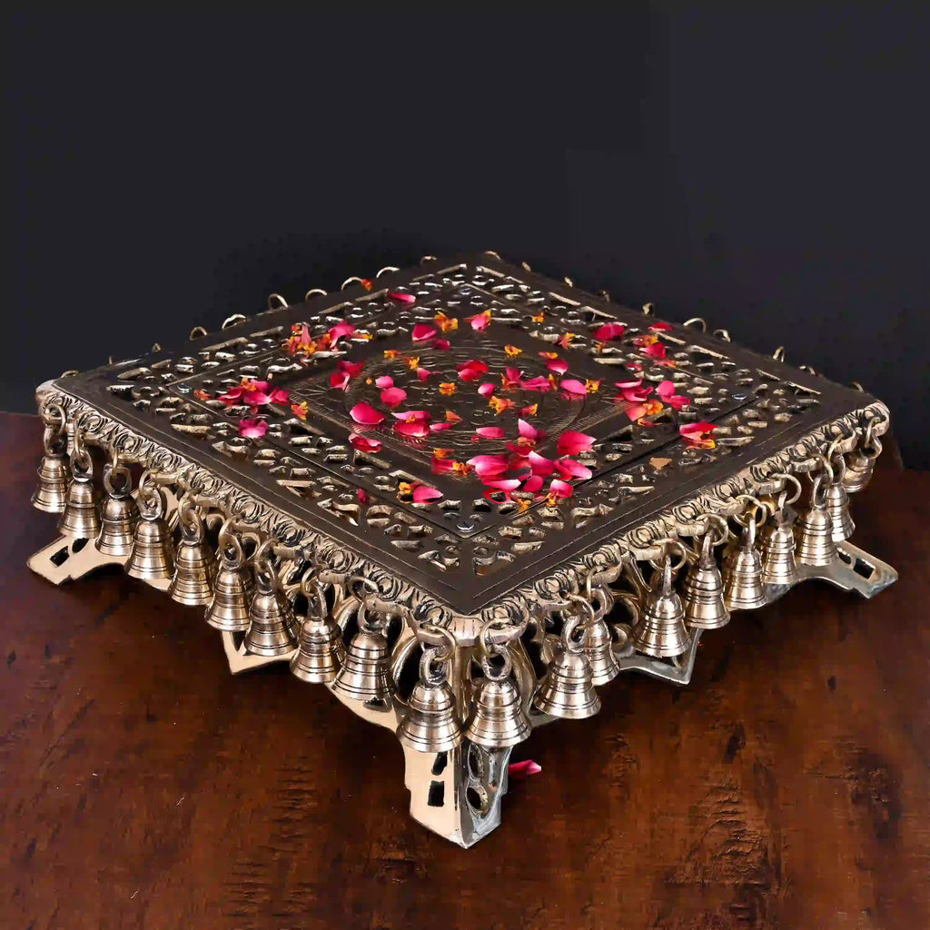 Brass Chowki With 40 Hanging Bells (5 Inch) Vedansh Craft