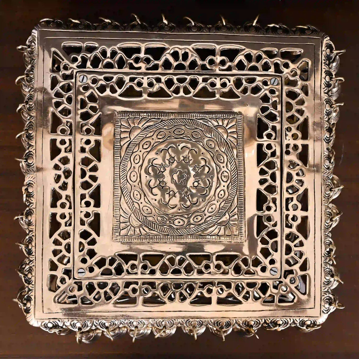 Brass Chowki With 40 Hanging Bells (5 Inch) Vedansh Craft