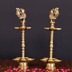 Brass Peacock Ten Petal Diya/Lamp Pair (13 Inch) Vedansh Craft