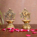 Brass Shankh Chakra Diya Set (4.3 Inch) Vedansh Craft