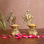 Brass Shankh Chakra Diya Set (4.3 Inch) Vedansh Craft