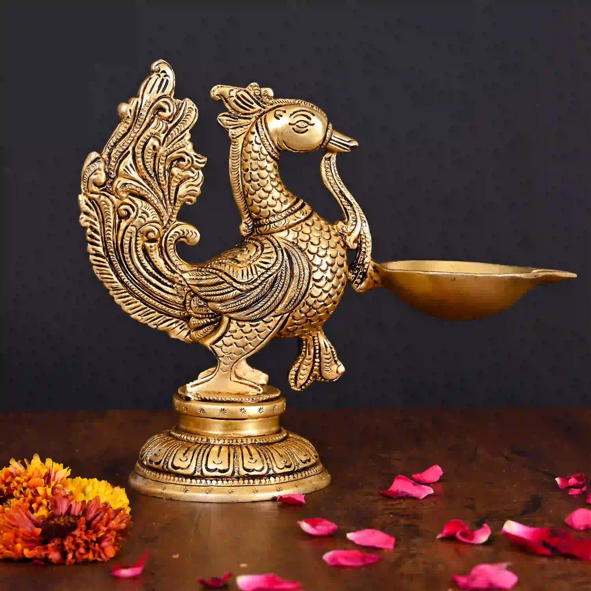 Brass Peacock Single Petal Diya (7.5 Inch) Vedansh Craft