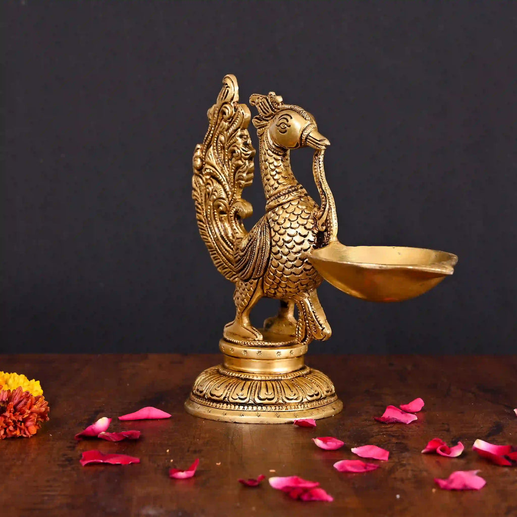 Brass Peacock Single Petal Diya (7.5 Inch) Vedansh Craft