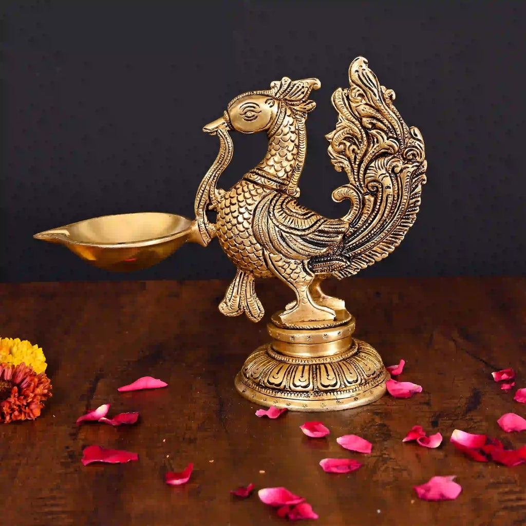 Brass Peacock Single Petal Diya (7.5 Inch) Vedansh Craft