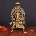 Brass Superfine Sitting Ganesha On Singhasan Idol (9.2 Inch) Vedansh Craft