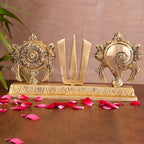 Brass Shankh Chakra Namah Religious Showpiece (4 Inch) Vedansh Craft