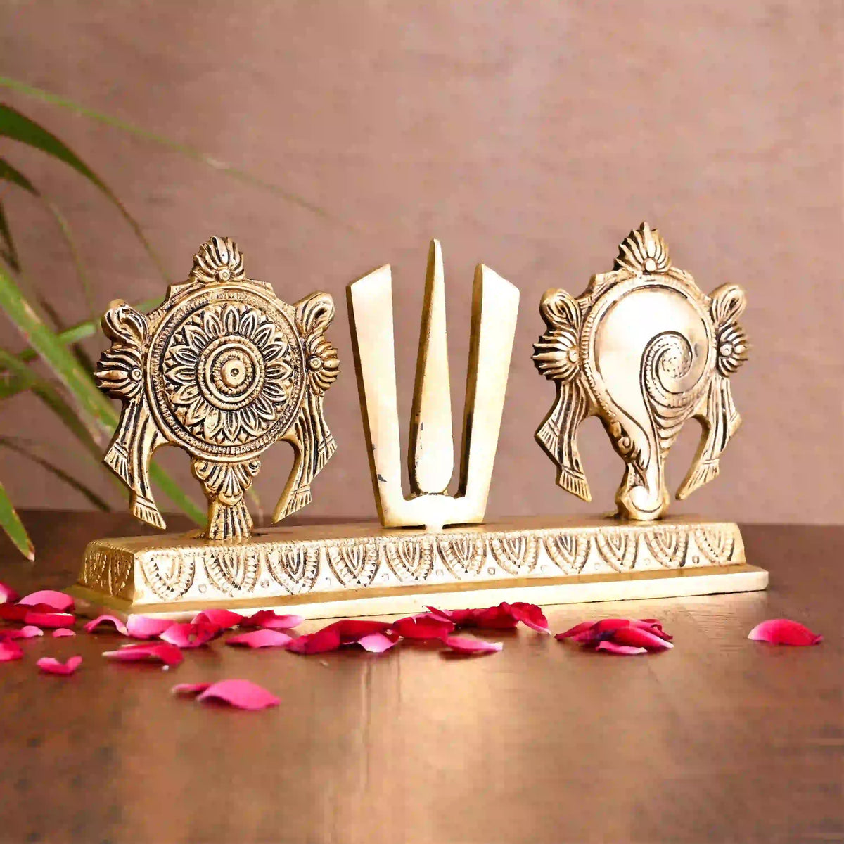 Brass Shankh Chakra Namah Religious Showpiece (4 Inch) Vedansh Craft