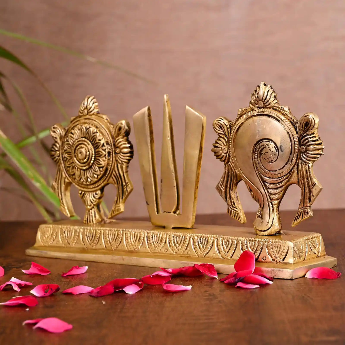 Brass Shankh Chakra Namah Religious Showpiece (4 Inch) Vedansh Craft