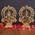 Brass Superfine Sitting Ganesha And Lakshmi On Throne Idol (8 Inch) Vedansh Craft