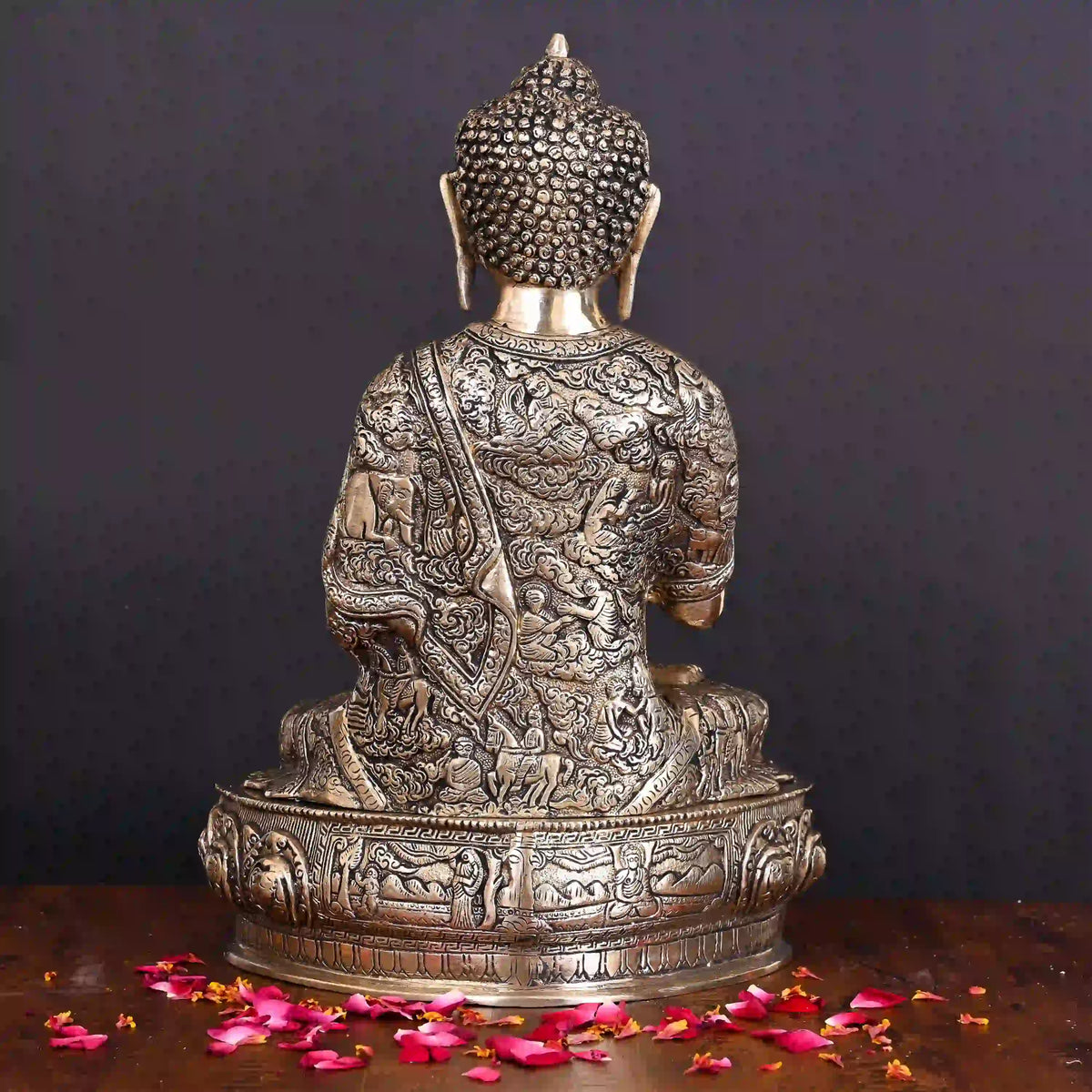Brass Handcarved Blessing Buddha Home Decor (14.5 Inch) Vedansh Craft