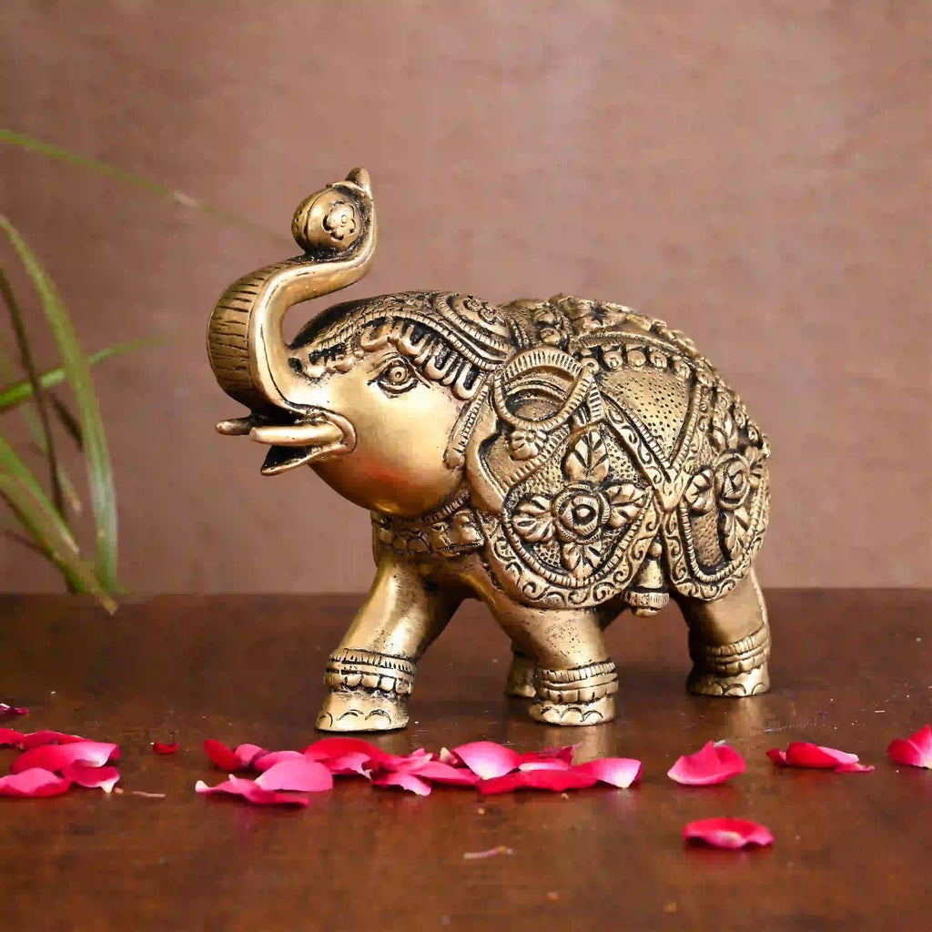 Brass Royal Elephant Statue Home Accent (5.5 Inch) Vedansh Craft