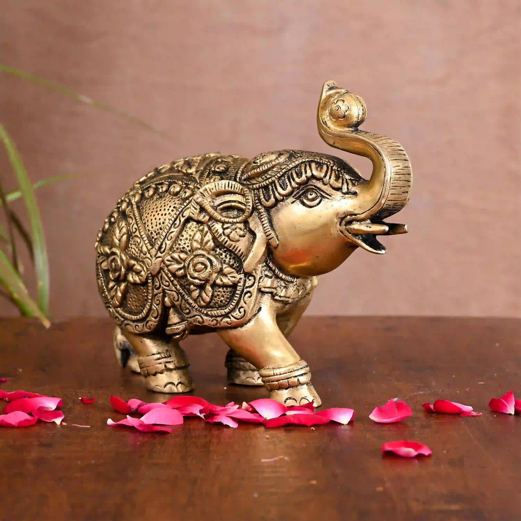 Brass Royal Elephant Statue Home Accent (5.5 Inch) Vedansh Craft