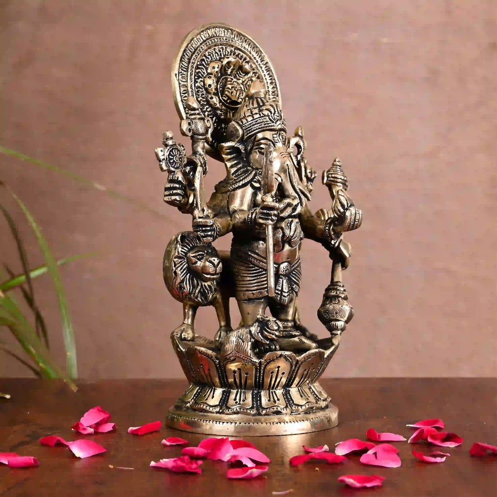 Brass Shubha Drishti Standing Ganesha Idol (9 Inch) Vedansh Craft