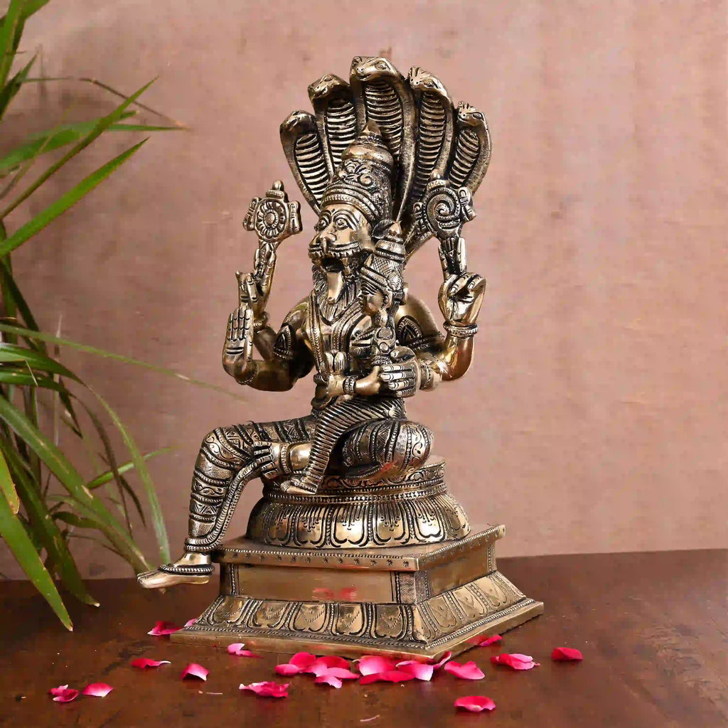 Brass Sitting Lakshmi Narasimha Idol (13 Inch) Vedansh Craft