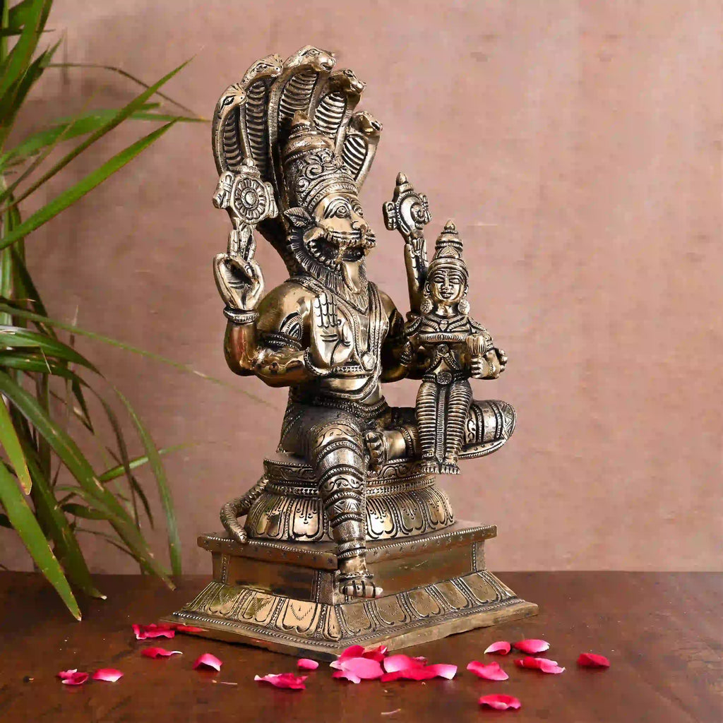 Brass Sitting Lakshmi Narasimha Idol (13 Inch) Vedansh Craft