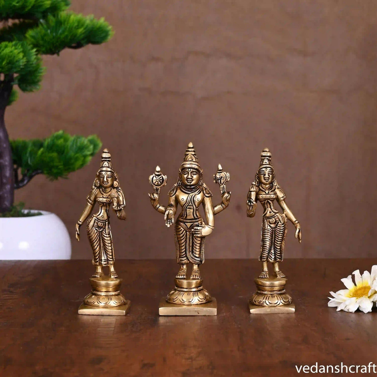 Brass Superfine Lord Balaji With Sri Devi And Bhudevi Idols Set Vedansh Craft