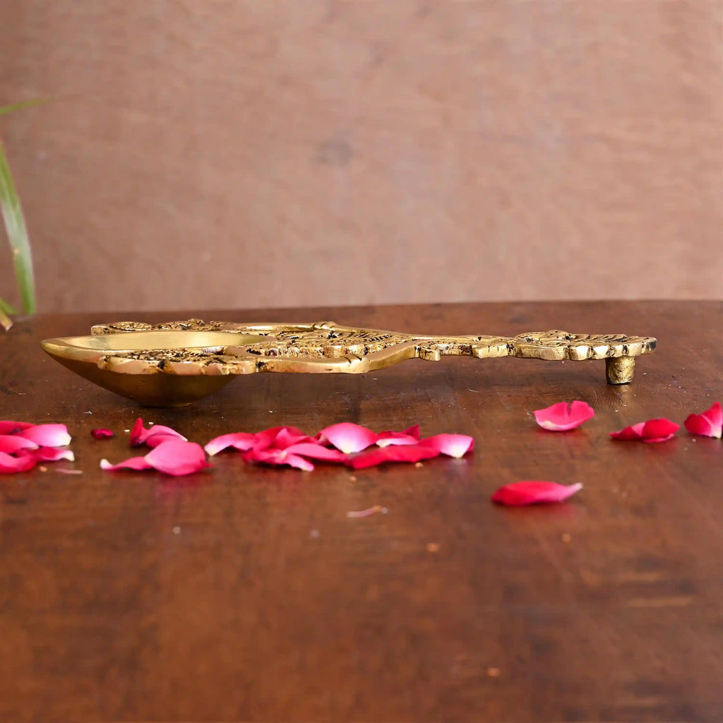 Brass Handcarved Pooja Spoon/Lamp (7.5 Inch) Vedansh Craft