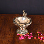 Brass Ethnic Hand carved Diya With Handle (4 Inch) Vedansh Craft