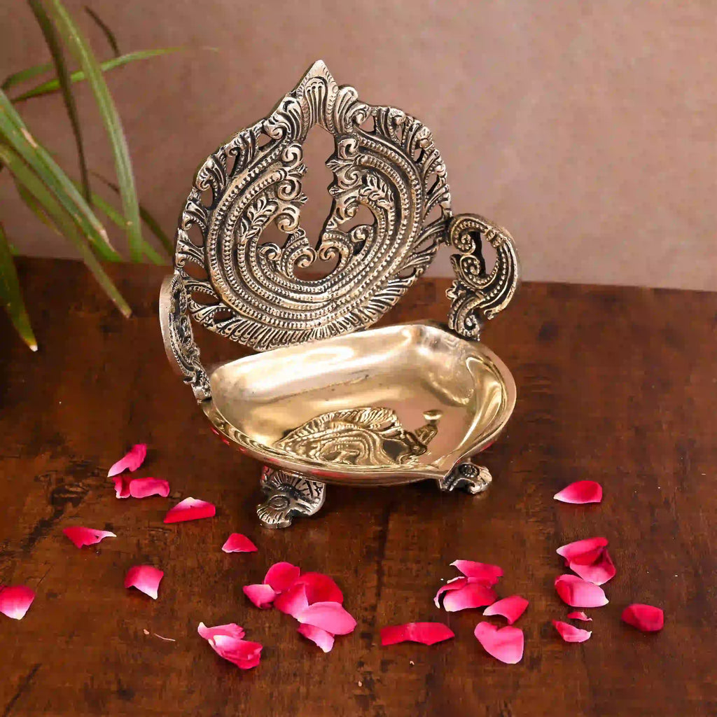 Brass Ethnic Hand carved Diya (7 Inch) Vedansh Craft