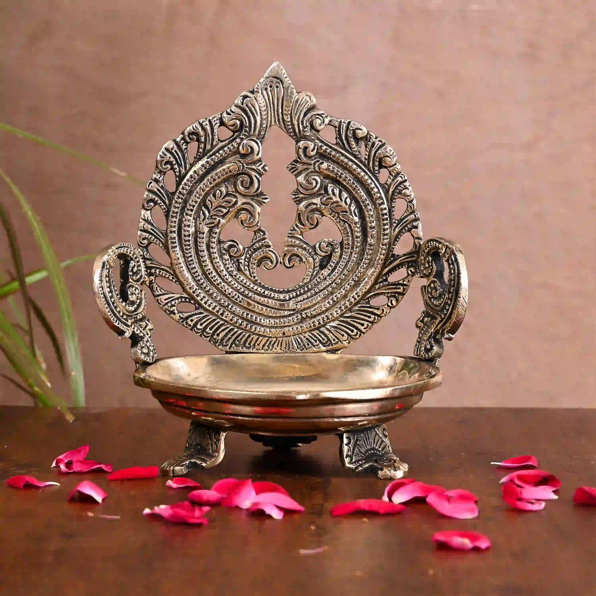 Brass Ethnic Hand carved Diya (7 Inch) Vedansh Craft