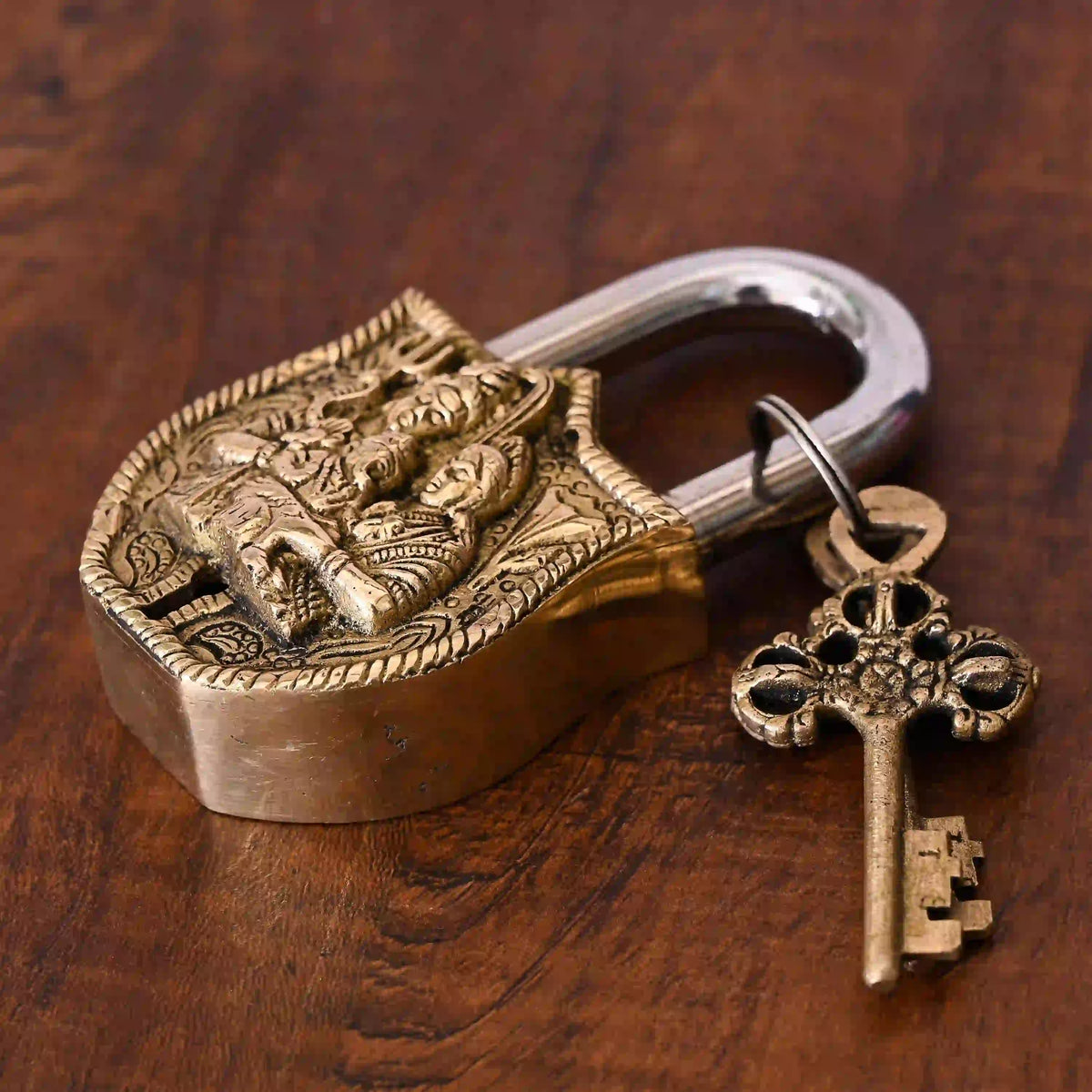 Brass Shiva Family Door Lock With Three Keys (4.5 Inch) Vedansh Craft