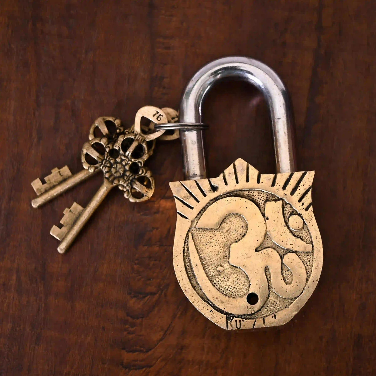 Brass Shiva Family Door Lock With Three Keys (4.5 Inch) Vedansh Craft