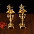Brass Dancing Ganesha Five Petal Lamp Pair (12 Inch) Vedansh Craft