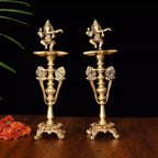 Brass Dancing Ganesha Five Petal Lamp Pair (12 Inch) Vedansh Craft