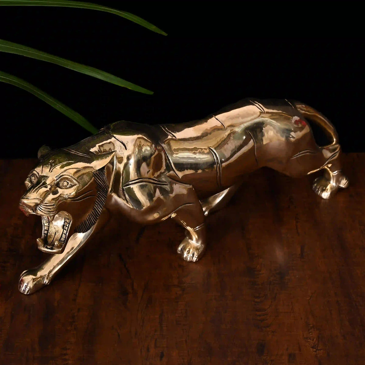 Brass Majestic Roaring Tiger Statue (7.5 Inch) Vedansh Craft