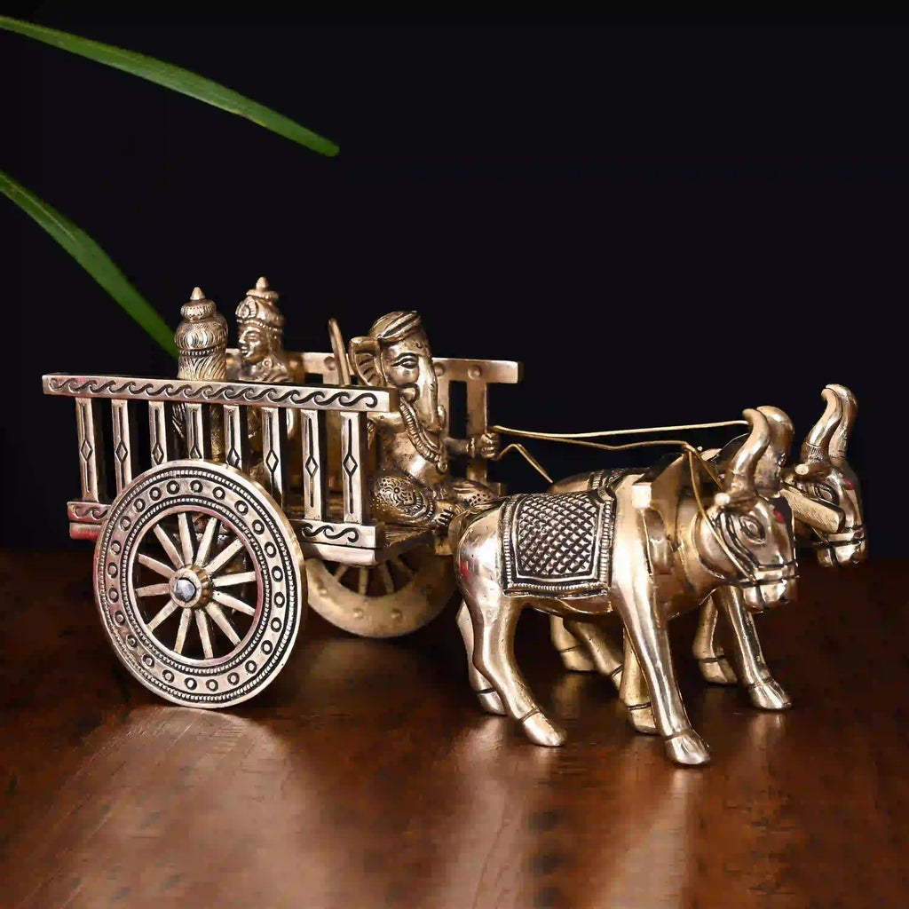 Brass Ganesha Double Bullock Cart (5.8 Inch) Vedansh Craft