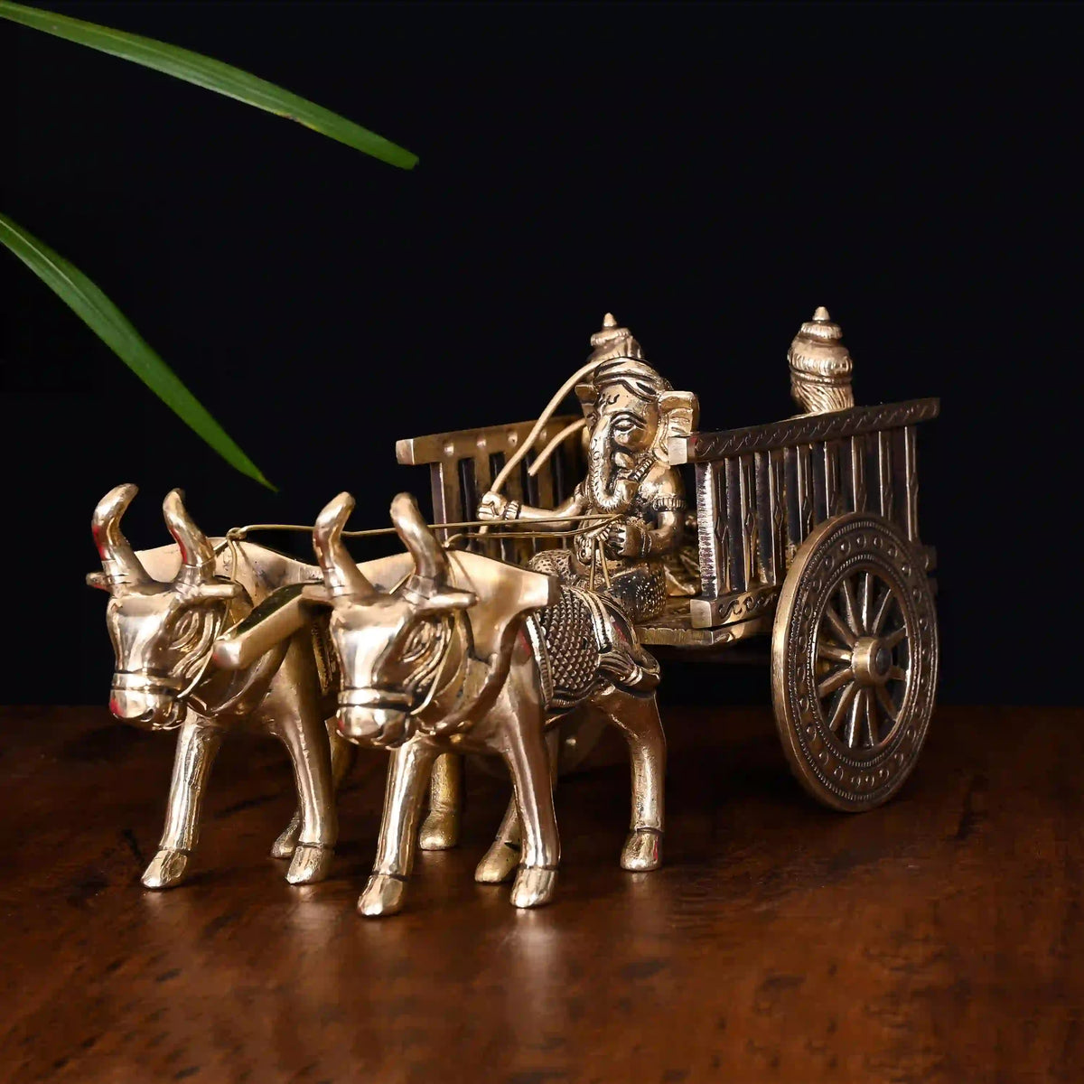 Brass Ganesha Double Bullock Cart (5.8 Inch) Vedansh Craft