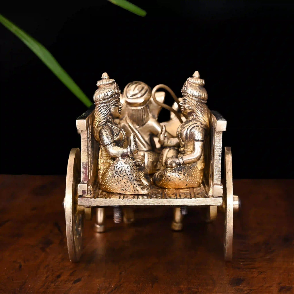 Brass Ganesha Double Bullock Cart (5.8 Inch) Vedansh Craft