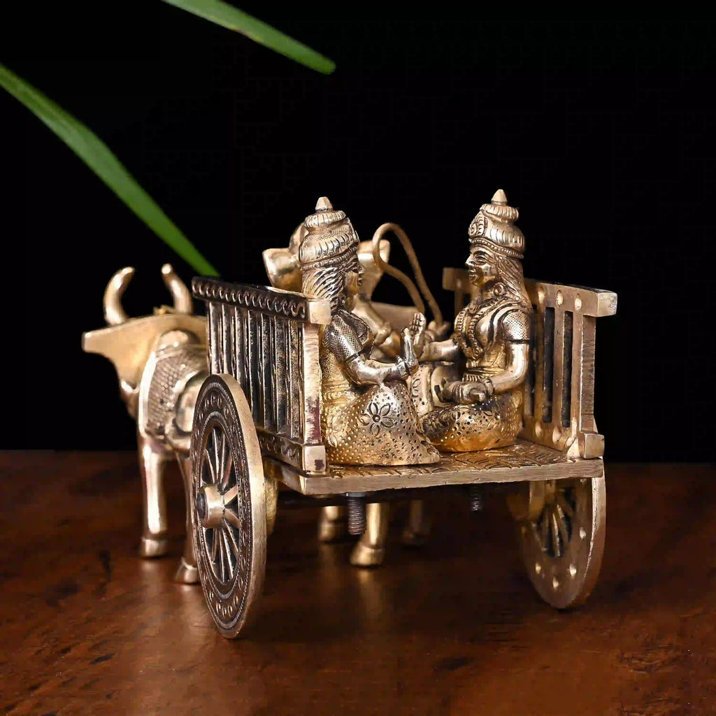 Brass Ganesha Double Bullock Cart (5.8 Inch) Vedansh Craft