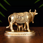 Brass Kamdhenu Cow With Calf Idol (3.5 Inch) Vedansh Craft