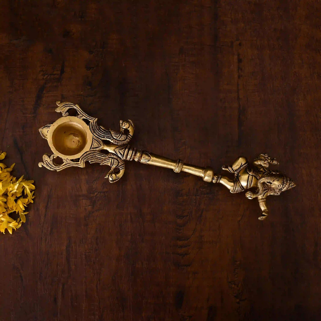 Brass Dancing Ganesha Ahuti Spoon (10.5 Inch) Vedansh Craft