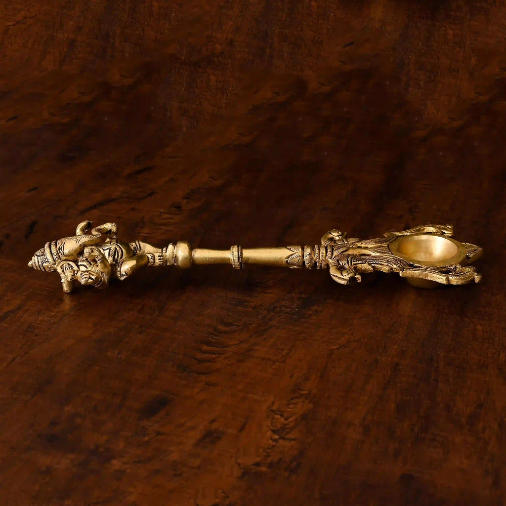 Brass Dancing Ganesha Ahuti Spoon (10.5 Inch) Vedansh Craft
