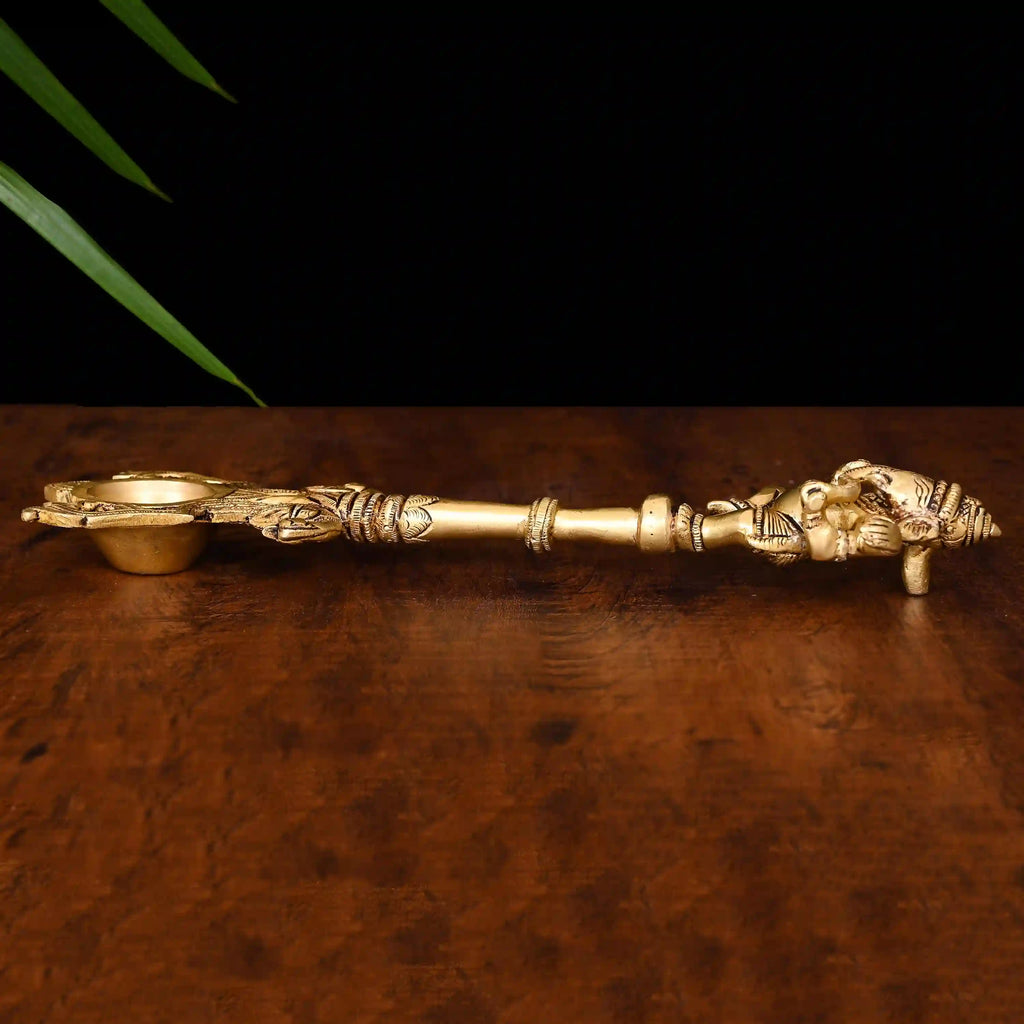 Brass Dancing Ganesha Ahuti Spoon (10.5 Inch) Vedansh Craft