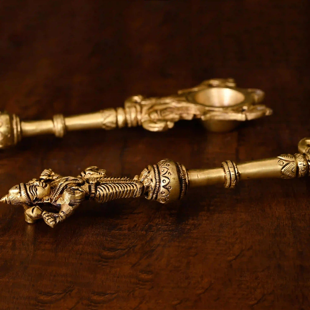 Brass Vishnu Lakshmi Ahuti Spoon Set (10.5 Inch) Vedansh Craft