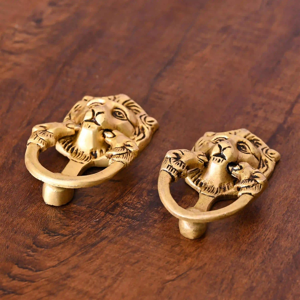Brass Lion Face Drawer Pulls Pair (2 Inch) Vedansh Craft