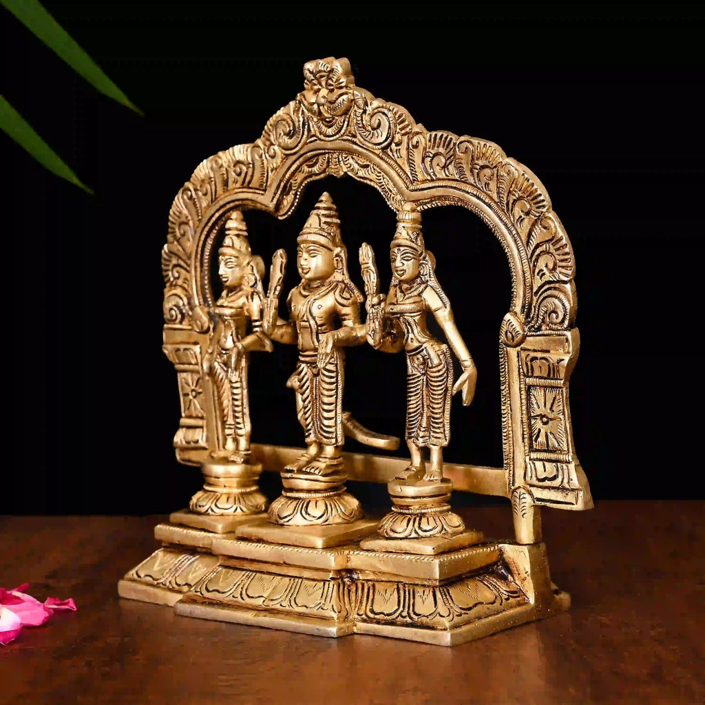 Brass Standing Lord Murugan With Devasena And Valli Idol Set (8.5 Inch) Vedansh Craft