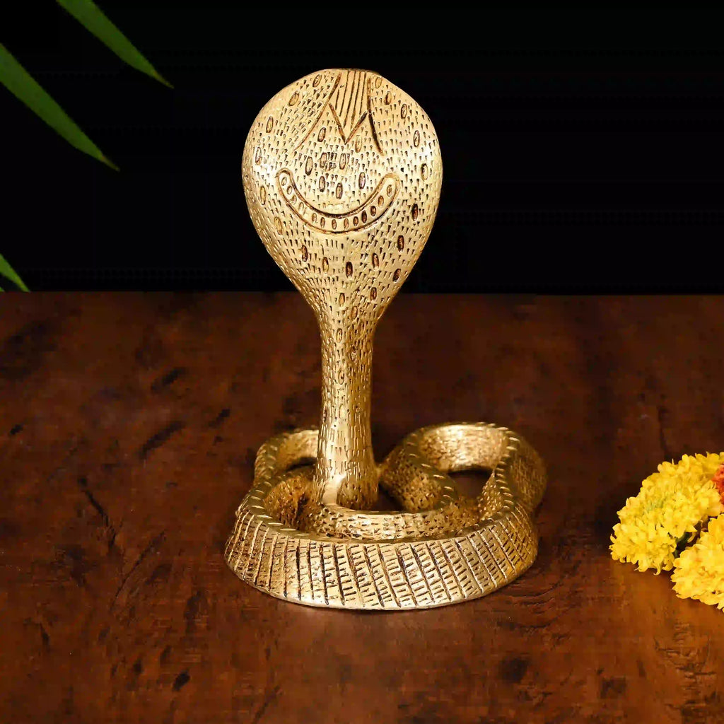 Brass Shivalinga Naaga Figurine (7 Inch) Vedansh Craft
