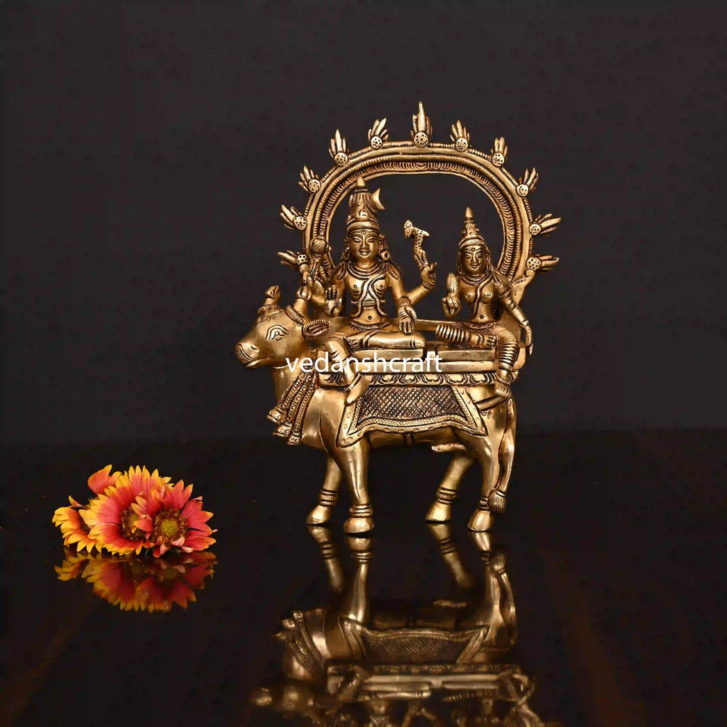 Brass Superfine Shiva Parvati With Nandi Idol (8 Inch) Vedansh Craft