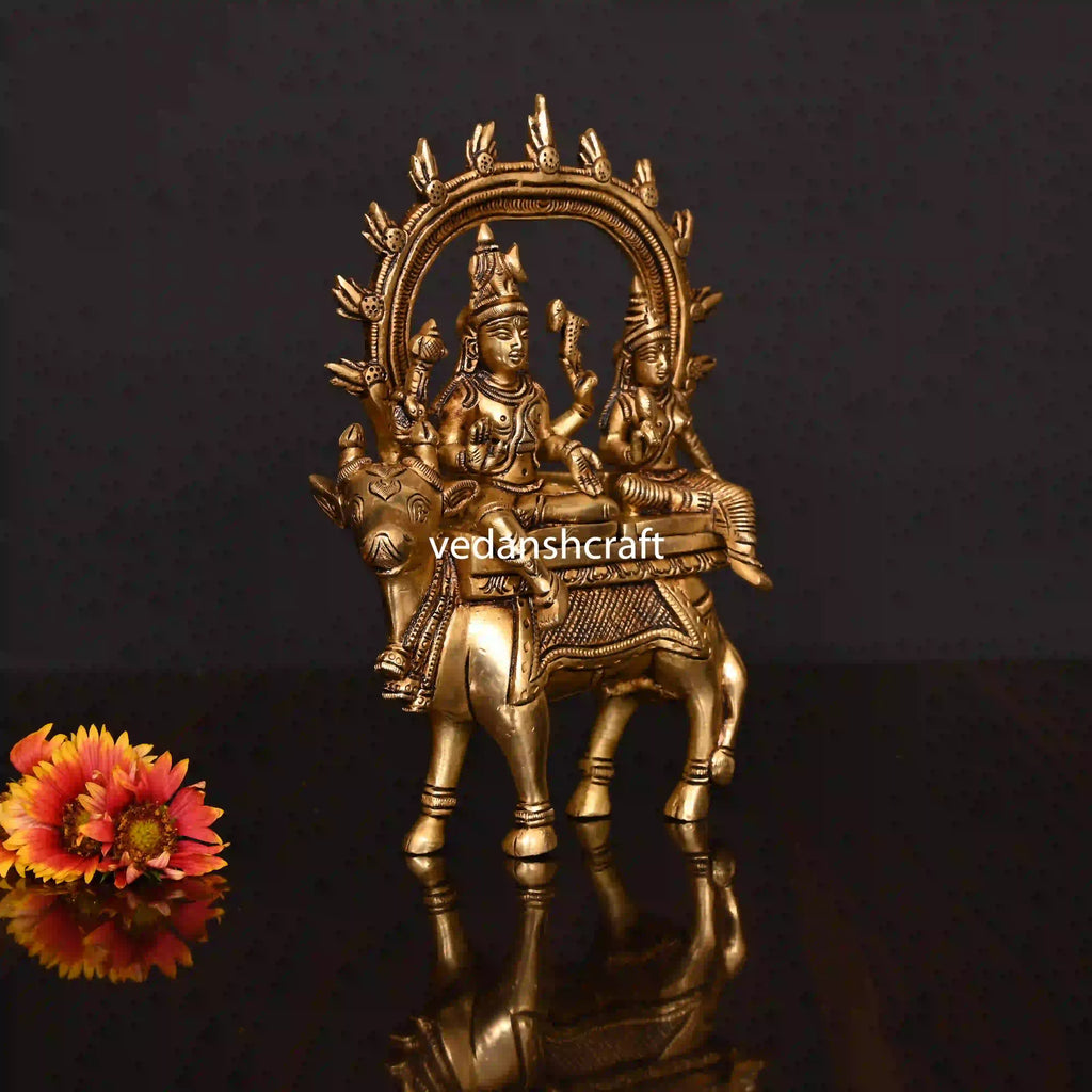 Brass Superfine Shiva Parvati With Nandi Idol (8 Inch) Vedansh Craft