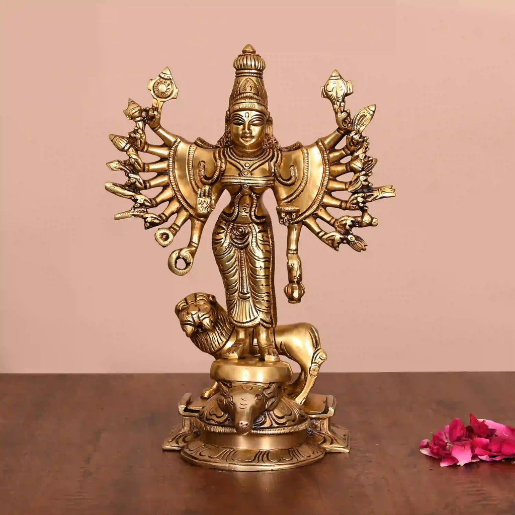 Brass Goddess Standing Mahishasura Mardini Superfine Idol (9.5 Inch) Vedansh Craft