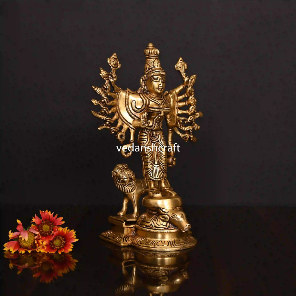 Brass Goddess Standing Mahishasura Mardini Superfine Idol (9.5 Inch) Vedansh Craft