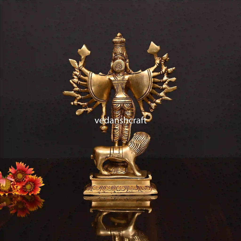 Brass Goddess Standing Mahishasura Mardini Superfine Idol (9.5 Inch) Vedansh Craft
