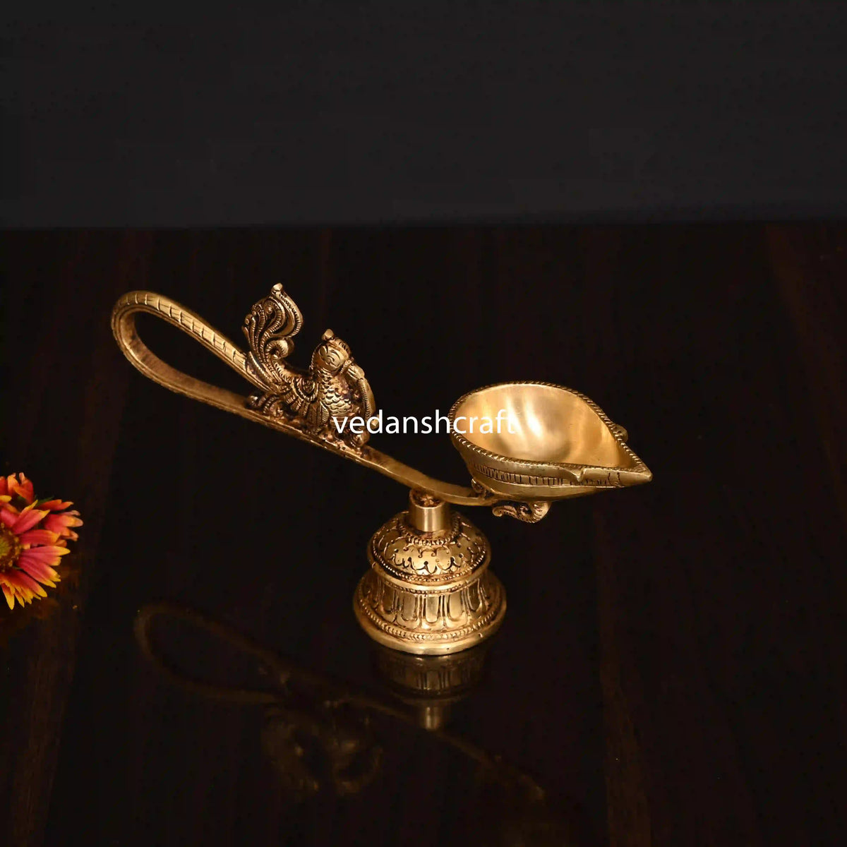 Brass Ethnic Peacock Diya With Bell (4.5 Inch) Vedansh Craft