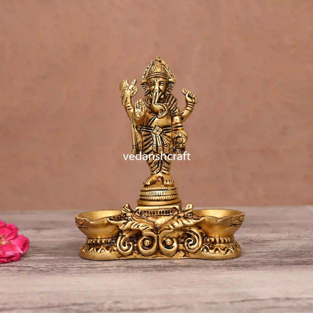 Brass Blessing Ganesha Diya (5.5 Inch) Vedansh Craft